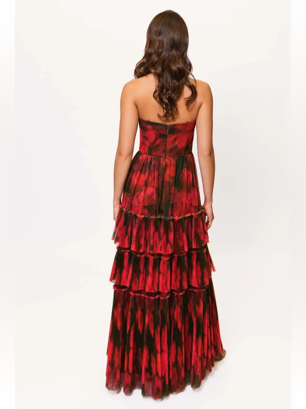 Hutch Isabella Gown Olive Blotted Floral Strapless Tiered Maxi Dress Size 4 - Picture 2 of 9